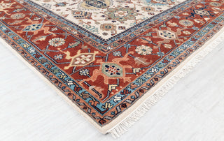 10x14 Ivory Red Floral Persian Style Antique Rug | Bedroom Rug | Hand Knotted Wool Rug, Classic Serapi Rug-7296