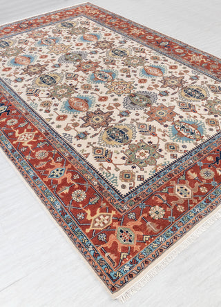 10x14 Ivory Red Floral Persian Style Antique Rug | Bedroom Rug | Hand Knotted Wool Rug, Classic Serapi Rug-7296