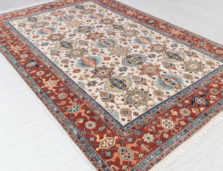 10x14 Ivory Red Floral Persian Style Antique Rug | Bedroom Rug | Hand Knotted Wool Rug, Classic Serapi Rug-7296