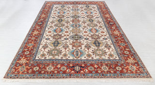 10x14 Ivory Red Floral Persian Style Antique Rug | Bedroom Rug | Hand Knotted Wool Rug, Classic Serapi Rug-7296