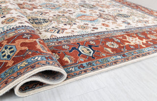 10x14 Ivory Red Floral Persian Style Antique Rug | Bedroom Rug | Hand Knotted Wool Rug, Classic Serapi Rug-7296