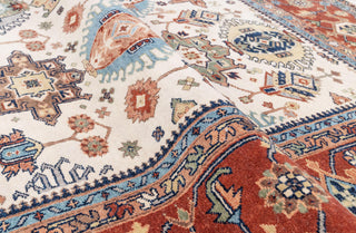 10x14 Ivory Red Floral Persian Style Antique Rug | Bedroom Rug | Hand Knotted Wool Rug, Classic Serapi Rug-7296