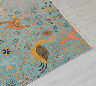 5X7 Turquoise Blue High Perfomance Birds Garden Fine Quality Soft Hand Knotted Wool Rug JC-3380