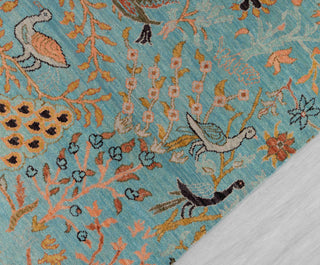 5X7 Turquoise Blue High Perfomance Birds Garden Fine Quality Soft Hand Knotted Wool Rug JC-3380