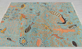 5X7 Turquoise Blue High Perfomance Birds Garden Fine Quality Soft Hand Knotted Wool Rug JC-3380