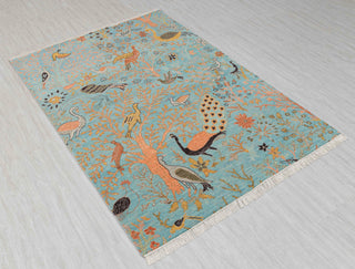 5X7 Turquoise Blue High Perfomance Birds Garden Fine Quality Soft Hand Knotted Wool Rug JC-3380