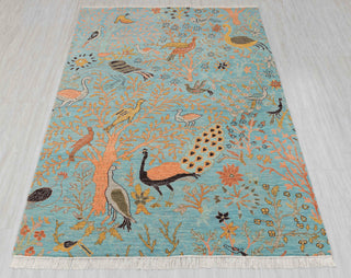 5X7 Turquoise Blue High Perfomance Birds Garden Fine Quality Soft Hand Knotted Wool Rug JC-3380