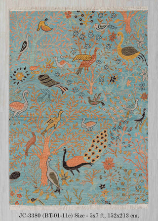 5X7 Turquoise Blue High Perfomance Birds Garden Fine Quality Soft Hand Knotted Wool Rug JC-3380