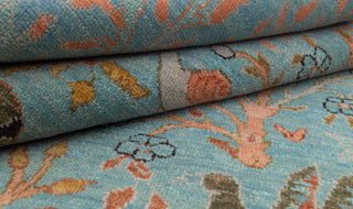 5X7 Turquoise Blue High Perfomance Birds Garden Fine Quality Soft Hand Knotted Wool Rug JC-3380
