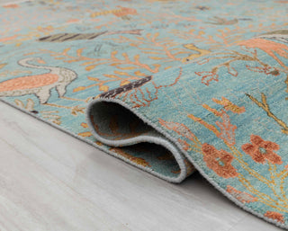 5X7 Turquoise Blue High Perfomance Birds Garden Fine Quality Soft Hand Knotted Wool Rug JC-3380