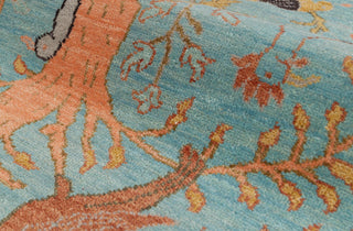 5X7 Turquoise Blue High Perfomance Birds Garden Fine Quality Soft Hand Knotted Wool Rug JC-3380