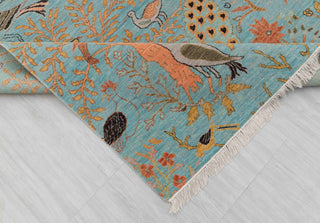 5X7 Turquoise Blue High Perfomance Birds Garden Fine Quality Soft Hand Knotted Wool Rug JC-3380