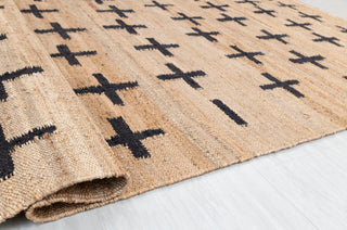 Natural Jute Black High Quality Hand Woven Premium Quality Boho Style Rug, Moroccan Nordic Scandinavian Decor Inspired- AD-4