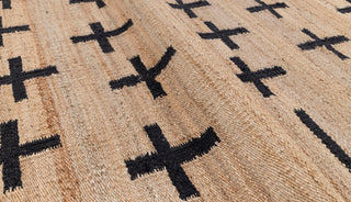 Natural Jute Black High Quality Hand Woven Premium Quality Boho Style Rug, Moroccan Nordic Scandinavian Decor Inspired- AD-4
