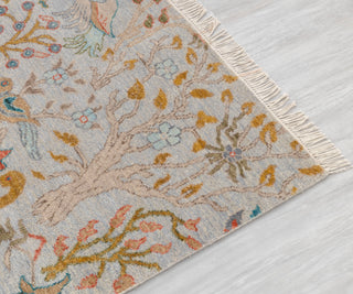 3x5 Light Blue Grey Modern Birds Scene Oushak Soft Hand Knotted Hand Spun Wool Rug JC-7514