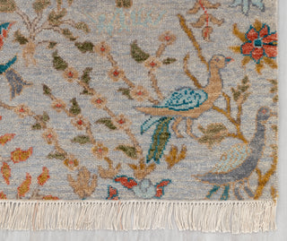 3x5 Light Blue Grey Modern Birds Scene Oushak Soft Hand Knotted Hand Spun Wool Rug JC-7514