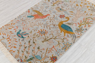 3x5 Light Blue Grey Modern Birds Scene Oushak Soft Hand Knotted Hand Spun Wool Rug JC-7514