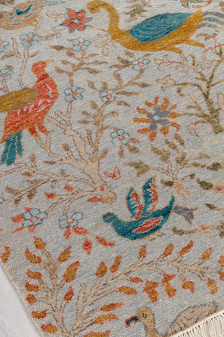 3x5 Light Blue Grey Modern Birds Scene Oushak Soft Hand Knotted Hand Spun Wool Rug JC-7514