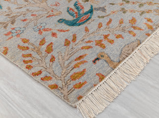 3x5 Light Blue Grey Modern Birds Scene Oushak Soft Hand Knotted Hand Spun Wool Rug JC-7514