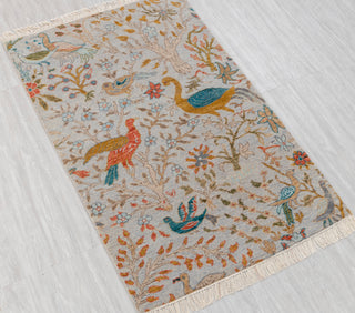 3x5 Light Blue Grey Modern Birds Scene Oushak Soft Hand Knotted Hand Spun Wool Rug JC-7514