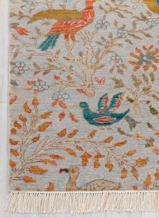 3x5 Light Blue Grey Modern Birds Scene Oushak Soft Hand Knotted Hand Spun Wool Rug JC-7514