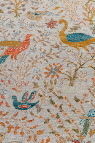 3x5 Light Blue Grey Modern Birds Scene Oushak Soft Hand Knotted Hand Spun Wool Rug JC-7514