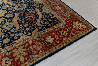 Navy Red Antique Kerman Sickle Leaf Classic Persian Reproduction High Quality Hand Knotted 100% Wool Rug,G-3734