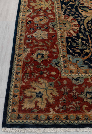 Navy Red Antique Kerman Sickle Leaf Classic Persian Reproduction High Quality Hand Knotted 100% Wool Rug,G-3734