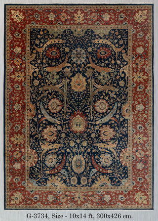 Navy Red Antique Kerman Sickle Leaf Classic Persian Reproduction High Quality Hand Knotted 100% Wool Rug,G-3734