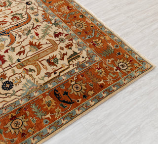 Beige Cream Rust Serapi Persian Retro High Quality Hand Knotted 100% Wool Rug, Rug 9625