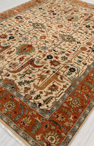 Beige Cream Rust Serapi Persian Retro High Quality Hand Knotted 100% Wool Rug, Rug 9625