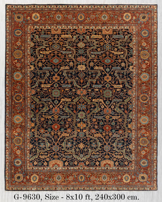 Navy Red Mahal Retro High Density Hand Knotted Wool Area Rug, Oriental Rug Persian G-9630..Custom Size Available.