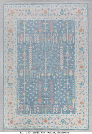 Blue Pink Garden Pine Tree Of life Rug Modern Oushak Rug Premium Wool Hand Knotted Turkish Inspired, #2524