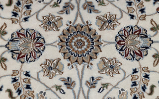 Ivory Cream High Quality Hand Knotted Persian Design Indo Nain Tabriz Wool Silk Rug-G-5429