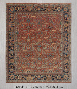 Retro Mahal Classic High Quality Wool Area Rug, Color-Red/Navy...Multiple Sizes Available
