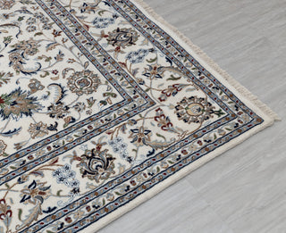Ivory Cream High Quality Hand Knotted Persian Design Indo Nain Tabriz Wool Silk Rug-G-5429