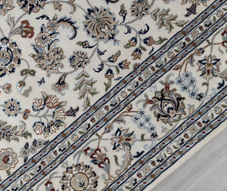 Ivory Cream High Quality Hand Knotted Persian Design Indo Nain Tabriz Wool Silk Rug-G-5429