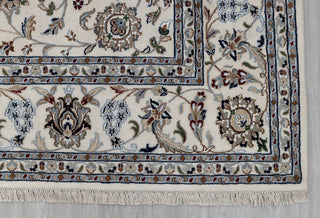 Ivory Cream High Quality Hand Knotted Persian Design Indo Nain Tabriz Wool Silk Rug-G-5429