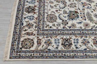 Ivory Cream High Quality Hand Knotted Persian Design Indo Nain Tabriz Wool Silk Rug-G-5429