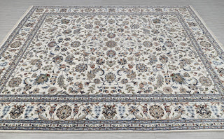 Ivory Cream High Quality Hand Knotted Persian Design Indo Nain Tabriz Wool Silk Rug-G-5429