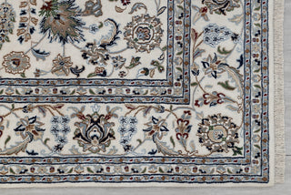 Ivory Cream High Quality Hand Knotted Persian Design Indo Nain Tabriz Wool Silk Rug-G-5429