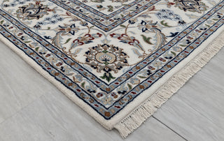 Ivory Cream High Quality Hand Knotted Persian Design Indo Nain Tabriz Wool Silk Rug-G-5429