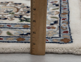Ivory Cream High Quality Hand Knotted Persian Design Indo Nain Tabriz Wool Silk Rug-G-5429