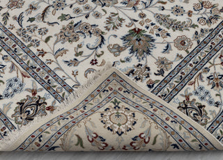 Ivory Cream High Quality Hand Knotted Persian Design Indo Nain Tabriz Wool Silk Rug-G-5429