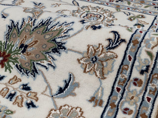 Ivory Cream High Quality Hand Knotted Persian Design Indo Nain Tabriz Wool Silk Rug-G-5429
