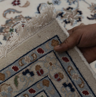 Ivory Cream High Quality Hand Knotted Persian Design Indo Nain Tabriz Wool Silk Rug-G-5429