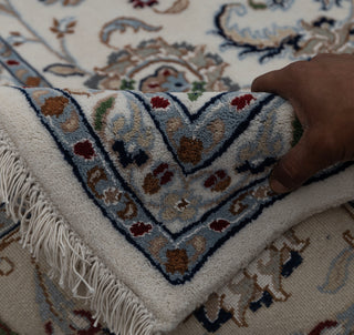 Ivory Cream High Quality Hand Knotted Persian Design Indo Nain Tabriz Wool Silk Rug-G-5429