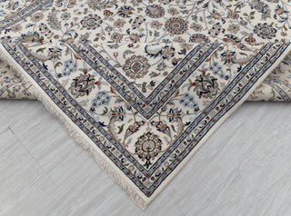 Ivory Cream High Quality Hand Knotted Persian Design Indo Nain Tabriz Wool Silk Rug-G-5429