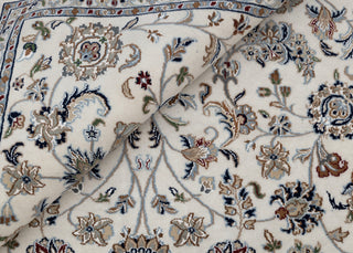 Ivory Cream High Quality Hand Knotted Persian Design Indo Nain Tabriz Wool Silk Rug-G-5429