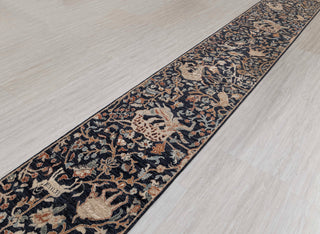 2.08X15.03 J.Blue Bird Modern Birds Scene Oushak Soft Shiny Look Hand Knotted Hand Spun Wool Rug JC-828